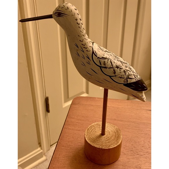 Vintage Hand Carved and Painted Shore Bird‎ on Stand. Glass Eyes